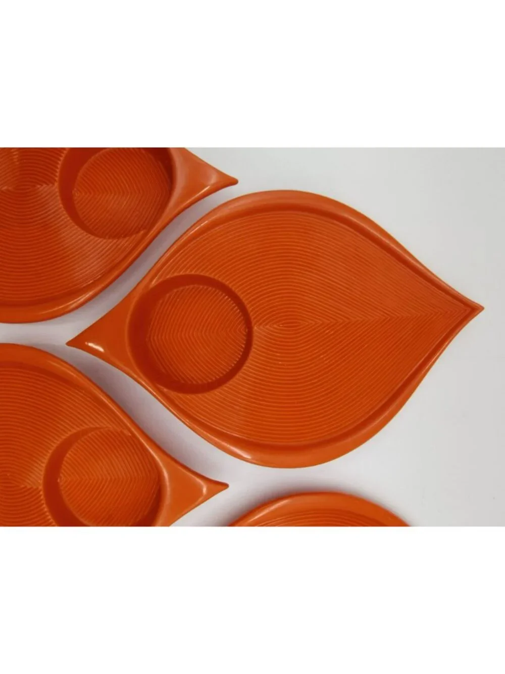 4 Vintage MCM Orange Snack Plates, Plastic Chip Dip Trays Atomic Kitchen Decor